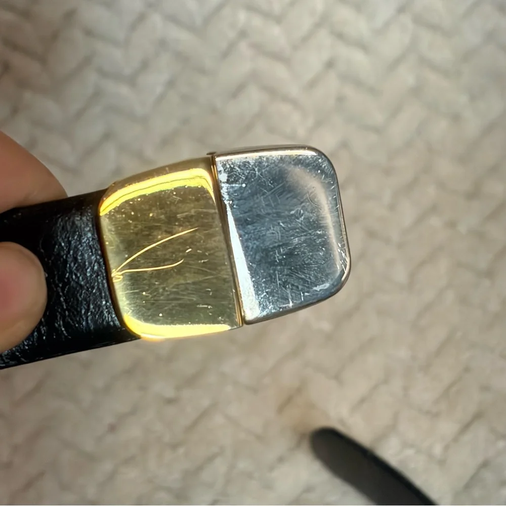 Vintage Yves Saint Laurent Mens 32 Reversible Black Brown‎ Silver Gold Tone Belt